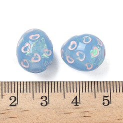半透明の樹脂ビーズ  ホログラフィックビーズ  心のある卵  エナメル  ブルー  14.5x12mm  穴：2.4mm&nbsp;RESI-D312-06B-02