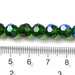 電気メッキ透明ガラスビーズ連売り  ファセット（32ファセット）  ラウンド  虹メッキ  濃い緑  8mm  穴：1mm  約66~69個/連  19.29~19.57インチ（49~49.7cm）&nbsp;EGLA-A035-T8mm-L10