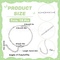 304ステンレススチールフラットアズキチェーンブレスレット18個セット（男女兼用）  ステンレス鋼色  7インチ（17.7cm）&nbsp;BJEW-SC0001-22