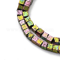 電気メッキされた天然溶岩岩ビーズ連売り  キューブ  虹メッキ  3x3x3mm  穴：1~1.2mm  約133個/連  16.14''（41センチメートル）&nbsp;G-A256-B01-02H