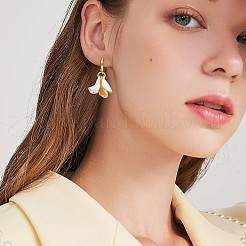 White Enamel Lilies Flower Dangle Hoop Earrings&nbsp;JE970A