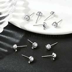 Shegrace 真鍮 ABS イミテーションパール ハーフラウンド スタッドピアス金具  カドミウムフリー＆ニッケルフリー＆鉛フリー  カン付き  プラチナメッキ  8x6mm  穴：1.2mm&nbsp;XGR0101P-118P