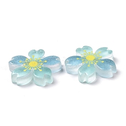 蓄光樹脂カボション  5枚の花/桜  淡いターコイズ  26x5mm&nbsp;RESI-G030-01D