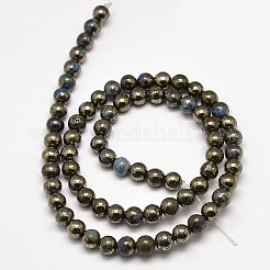 電気メッキの宝石天然黄鉄鉱丸いビーズ連売り  染め  ブルー  6mm  穴：1mm  約66個/連  15.74インチ&nbsp;G-L129-6mm-01