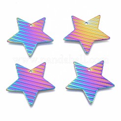 イオンプレーティング（IP）304ステンレスペンダント  スター  虹色  36x38x1mm  穴：1.8mm&nbsp;STAS-N098-194M