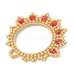 ガラスシードビーズの花のペンダント  ガラスと鉄  18KGP本金メッキ  多面カット  レッド  39.5~40x43x3.5mm  穴：3.5mm&nbsp;PALLOY-MZ01237-01