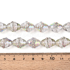 電気メッキ透明ガラスビーズ連売り  花  ABカラーメッキ  ゲインボロ  11~12x8mm  穴：1.2mm  約101~102個/連  29.92インチ（76cm）&nbsp;X1-EGLA-N020-03H