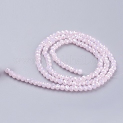 電気メッキガラスビーズ連売り  フル光沢メッキ  多面カット  ロンデル  ピンク  3.5x2.5~3mm  穴：1mm  約120個/連  13.7~14.1インチ（33~34cm）&nbsp;X-GLAA-F001-3x2mm-34L