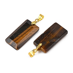天然タイガーアイファセットペンダント  金色の真鍮製ピンチベイルが付いた長方形のチャーム  25x13x4mm  穴：5x4mm&nbsp;G-L623-03G-03