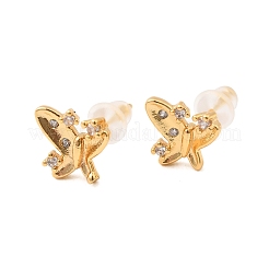 Brass Micro Pave Clear Cubic Zirconia Butterfly Stud Earrings&nbsp;EJEW-C158-16B-G