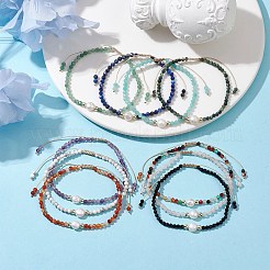 10個10スタイルのファセットラウンド天然＆合成混合宝石ビーズストレッチブレスレットセット  天然真珠の重ね付けできるブレスレット  内径：2-1/2~3-3/8インチ（6.3~8.6cm）  1個/スタイル&nbsp;BJEW-JB10168