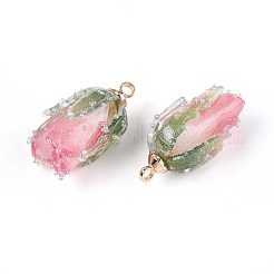 透明なアクリルパーツ  花  真鍮のパーツと  ショッキングピンク  20x12~13x12~13mm  穴：1.6mm&nbsp;SACR-T017-53B