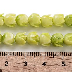 合成貝殻ビーズ連売り  染め  花バラ  黄緑  7x6mm  穴：1.2mm  約50個/連  12.40''（31.5センチメートル）&nbsp;X1-CORA-B001-05A-03