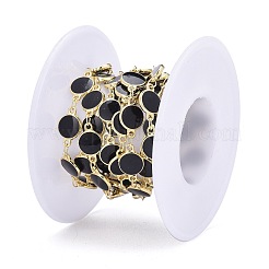 Handmade Alloy Enamel Flat Round Link Chains&nbsp;ENAM-F138-03D-RS
