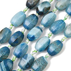 天然石ドラゴンアゲート瑪瑙ビーズ連売り  染め＆加熱  ランタン  ブルー  19~20x14~16mm  穴：2.5~3mm  約14~15個/連  15.35''（39センチメートル）&nbsp;GG-CBA8E33-A01-01