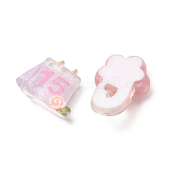 かわいいオフィス用品をテーマにした透明な樹脂カボション  混合図形  グリッターパウダー付き  混合図形  18~28x19~23x7~9mm&nbsp;RE-CBA48F6-01