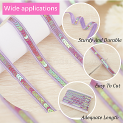 約16.7mのポリエステルリボン  プラスチックpailletteビーズと  洋服アクセサリー用  ライラック  1/2インチ（13.5mm）&nbsp;DIY-CY0001-68