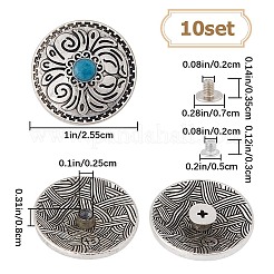 合金装飾リベット10セット  プラスチック製 イミテーション 合成ターコイズ  DIYアクセサリー  花付きフラットラウンド  ターコイズ  2.55x0.8cm  穴：2.5mm&nbsp;FIND-GF0004-79