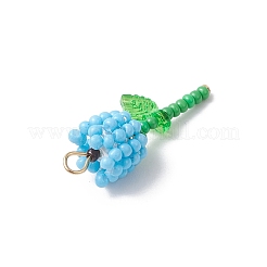 グレードA 丸型ガラスシードビーズ アクリルフラワーチャーム  304ステンレス鋼フラットヘッドピン  ディープスカイブルー  28.5x13x10mm  穴：3mm&nbsp;PALLOY-MZ00690-05