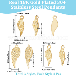 12Pcs 3 Styles 304 Stainless Steel Pendants&nbsp;STAS-BBC0007-04