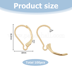 304ステンレススチールフレンチフックピアス金具100個  24KGP本金メッキ  16.5x10x2mm  ピン：1mm&nbsp;STAS-HS0001-22