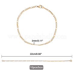 304ステンレススチールフィガロチェーンネックレス  カニカン付き  ゴールドカラー  8.66インチ（22cm）  3mm  10個/箱&nbsp;STAS-UN0017-37G