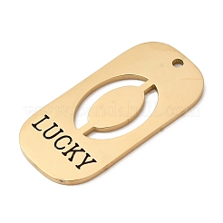 304ステンレスペンダント  数字の0と「lucky」の文字が書かれた楕円  イオンプレーティング（ip）  18KGP本金メッキ  35x17x1.5mm  穴：1.8mm&nbsp;STAS-D200-02A-G