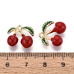 合金エナメルチャーム  チェリー  鉛フリー＆カドミウムフリー  ライトゴールド  ファイヤーブリック  14.5x15x7mm  穴：1.2mm&nbsp;ENAM-N062-07KCG