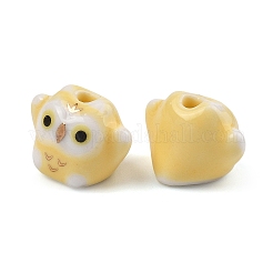 かわいい手描きのミニフクロウの磁器ビーズ  セラミック製の動物ビーズ  淡黄色  11.5~12x17x13~13.5mm  穴：2.5~2.7mm&nbsp;PORC-F014-01A