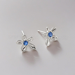 女性用亜鉛合金ラインストーンスタッドピアス  花  プラチナ  12x10mm&nbsp;WGBF331-01