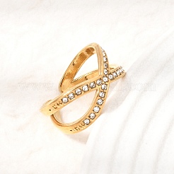 304 Stainless Steel Rhinestone Cuff Open Rings for Women&nbsp;RB-CBA2039-02G-01