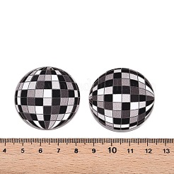 タータンプリントのアクリルパーツ  フラットラウンド  ブラック  37.5x2mm  穴：1.6mm&nbsp;X-OACR-T028-12