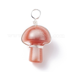 キャッツアイペンダント  銅線と  きのこチャーム  ミックスカラー  銀  30x14~17mm  穴：4mm&nbsp;PALLOY-JF01278-02