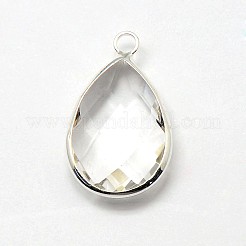 シルバーカラーメッキ真鍮ガラスティアドロップペンダント  ミックスカラー  22x14x5mm  穴：2mm&nbsp;GLAA-J017B-S