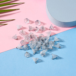 38個のガラスチャーム  花  プラチナトーンの真鍮ループとグリッターパウダー付き  グラデーションカラー  グレー  10.5x11mm  穴：2mm&nbsp;GLAA-TADJ0001-19D