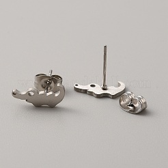 女性用304ステンレススチールスタッドピアス  耳ナッツ  ワニ  ステンレス鋼色  6x12mm  ピン：0.6mm&nbsp;EJEW-TAC0010-012P