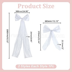2個、2種類のガーゼ蝶結び飾り  結婚式の衣服のアクセサリー用  ホワイト  570~1080x380~385x24~25.5mm  1個/スタイル&nbsp;AJEW-WR0003-04