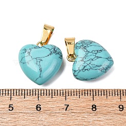 合成ターコイズペンダント  ゴールデントーン真鍮パーツ  ハートチャーム  18x15~15.5x6~8mm  穴：6x3mm&nbsp;G-I311-A33-G