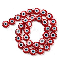 手作りナザールボンジュウランプワークフラットラウンドビーズ連売り  レッド  12x4mm  穴：1mm  約33個/連  14.76インチ&nbsp;LAMP-L058-12mm-06A
