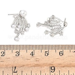 花火の真鍮マイクロパヴェキュービックジルコニアスタッドピアス  プラスチックパール付き  ラックめっき  長持ちメッキ  カドミウムフリー＆鉛フリー  プラチナ  22.5x17mm&nbsp;EJEW-G452-02P