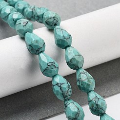 合成ターコイズビーズ連売り  多面カットティアドロップ  10x7mm  穴：1.2mm  約20個/連  7.87''（20センチメートル）&nbsp;G-P520-B27-01
