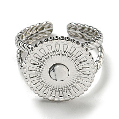 304ステンレススチールオープンカフリング  女性と男性のための合成ターコイズのフラットラウンドフィンガーリング  ステンレス鋼色  調整可能&nbsp;RJEW-C079-17P-01