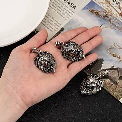 ライオンレトロ304ステンレススチールペンダント  アンティークシルバー  44x29x18mm  穴：5.5x8mm&nbsp;STAS-F011-38A
