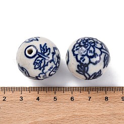 手作りの陶器ビーズ  青と​​白の磁器  ラウンド  ミッドナイトブルー  26~26.5mm  穴：2.2~3mm&nbsp;X1-PORC-I027-19D