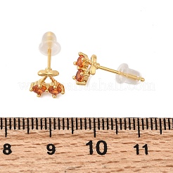 チェリー真鍮マイクロパヴェキュービックジルコニアスタッドピアス  ニッケルフリー  18KGP本金メッキ  7.5x8mm&nbsp;EJEW-P331-08G