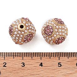 金色のメッキ合金ラインストーンビーズ  ABSの模造パールと  ラウンド  ライトローズ  15x14mm  穴：1.6mm&nbsp;FIND-E046-14G-01