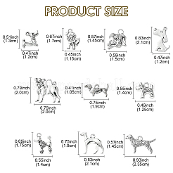 50個 10スタイル チベットスタイル 合金犬チャーム  アンティークシルバー  10.5~24.5x11.5~23.5x2~4.5mm  穴：1.5~3x1.5~4mm  5個/スタイル&nbsp;FIND-YW0004-83