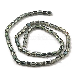 電気メッキ透明ガラスビーズ連売り  多面カット  コラム  濃い緑  5.5x4mm  穴：1mm  約75個/連  15.55~15.67インチ（39.5~39.8cm）&nbsp;GLAA-C029-02A-04