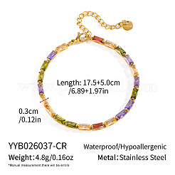 304ステンレススチール製パヴェ長方形キュービックジルコニアテニスブレスレット（女性用）  18KGP本金メッキ  カラフル  6.89インチ（17.5cm）&nbsp;ZP9191-1