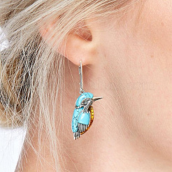 鳥の合金と合成ターコイズのフレンチフックピアス  プラチナ  35x10mm&nbsp;FS-WGA2685-01